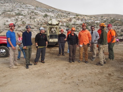 The cave team and Inyo County SAR meet up outside the portal